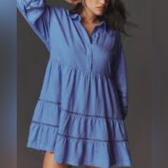 Anthropologie The Bettina Tiered Mini Shirt Dress by Maeve Linen Edition - Picture 3 of 13